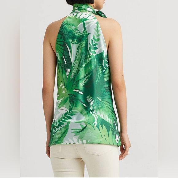 NWT LAUREN RALPH LAUREN Print Charmeuse Tie-Neck Halter Blouse. Sz 6 - Picture 3 of 7